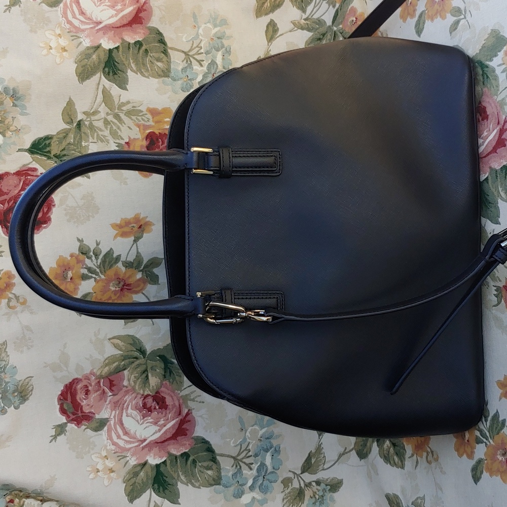 Tory Burch Saffiano Black Leather Dome Satchel Bag with Shoulder Strap - Picture 7 of 17